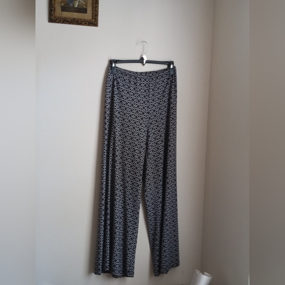 Roz & Ali Pants Women M Black and White Patterned Wide Leg Office Academia Y2K